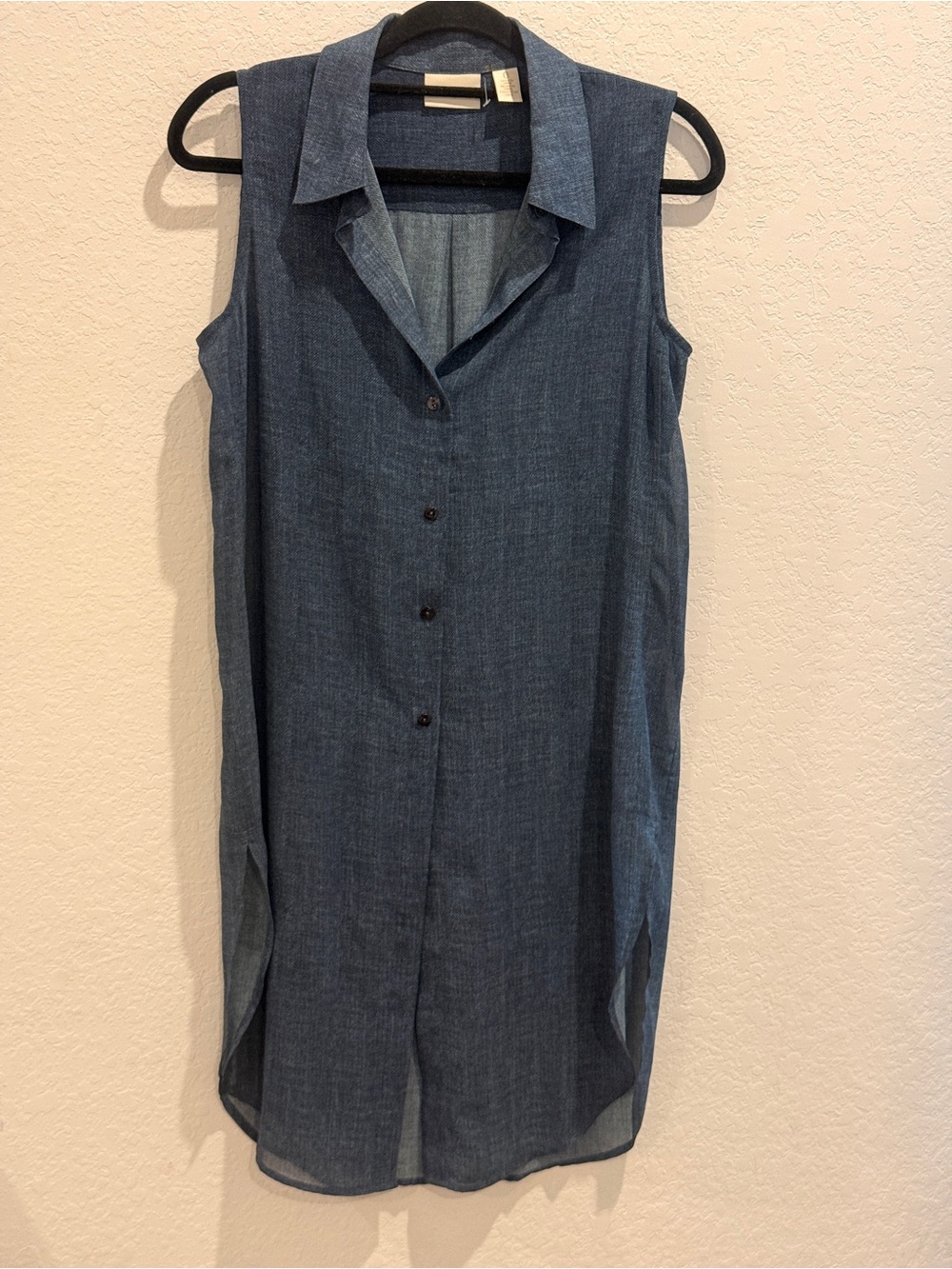 Chico's Navy Blue Textured Jacket with Branded Neck Label